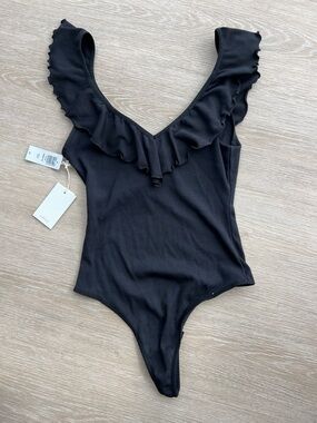 Wilfred Black Ruffle-Trim One-Piece Bodysuit